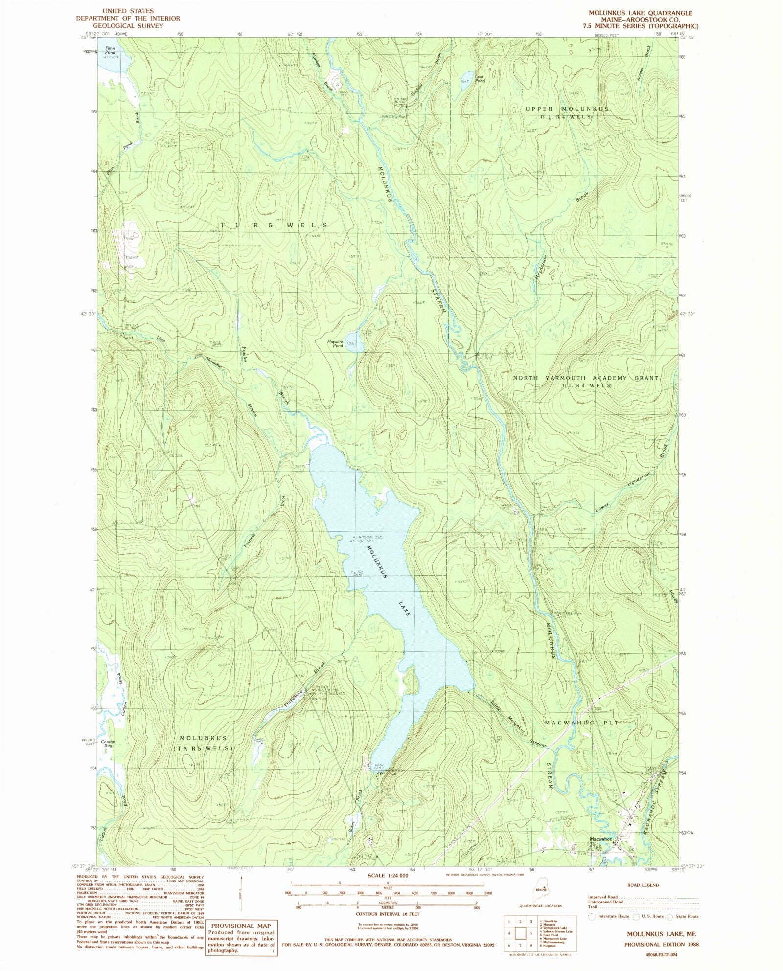 Classic USGS Molunkus Lake Maine 7.5'x7.5' Topo Map MyTopo Map Store
