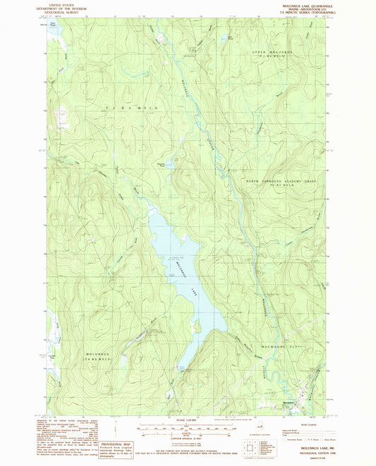 Classic USGS Molunkus Lake Maine 7.5'x7.5' Topo Map Image