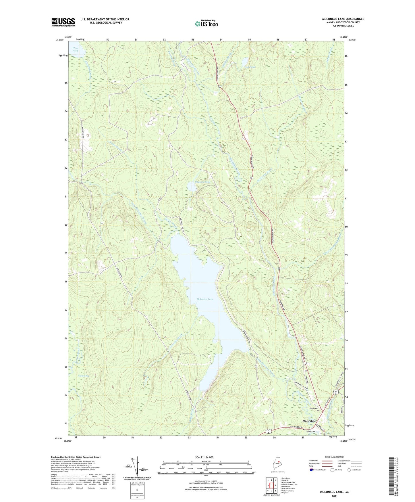 Molunkus Lake Maine US Topo Map Image