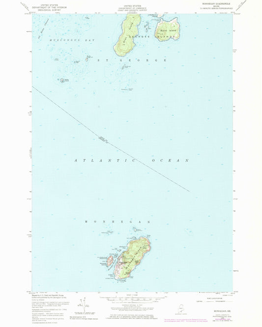 Classic USGS Monhegan Maine 7.5'x7.5' Topo Map Image