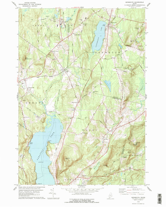 Classic USGS Monmouth Maine 7.5'x7.5' Topo Map Image