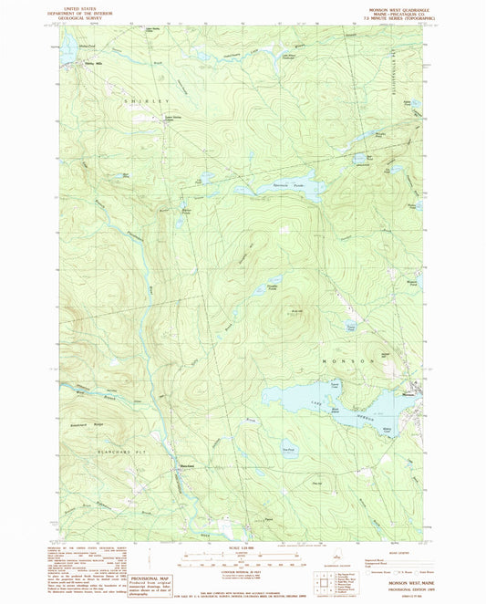 Classic USGS Monson West Maine 7.5'x7.5' Topo Map Image