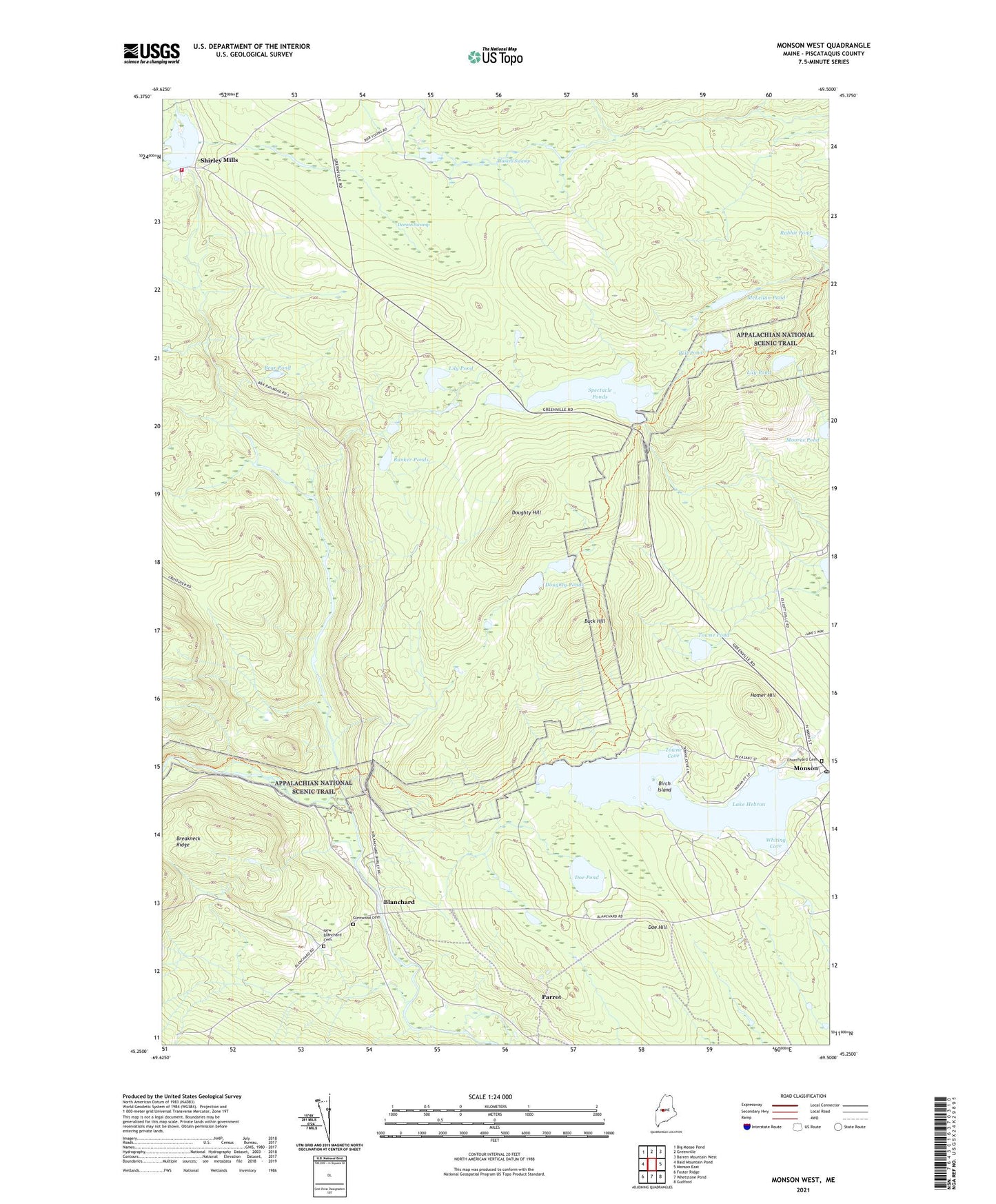 Monson West Maine US Topo Map Image
