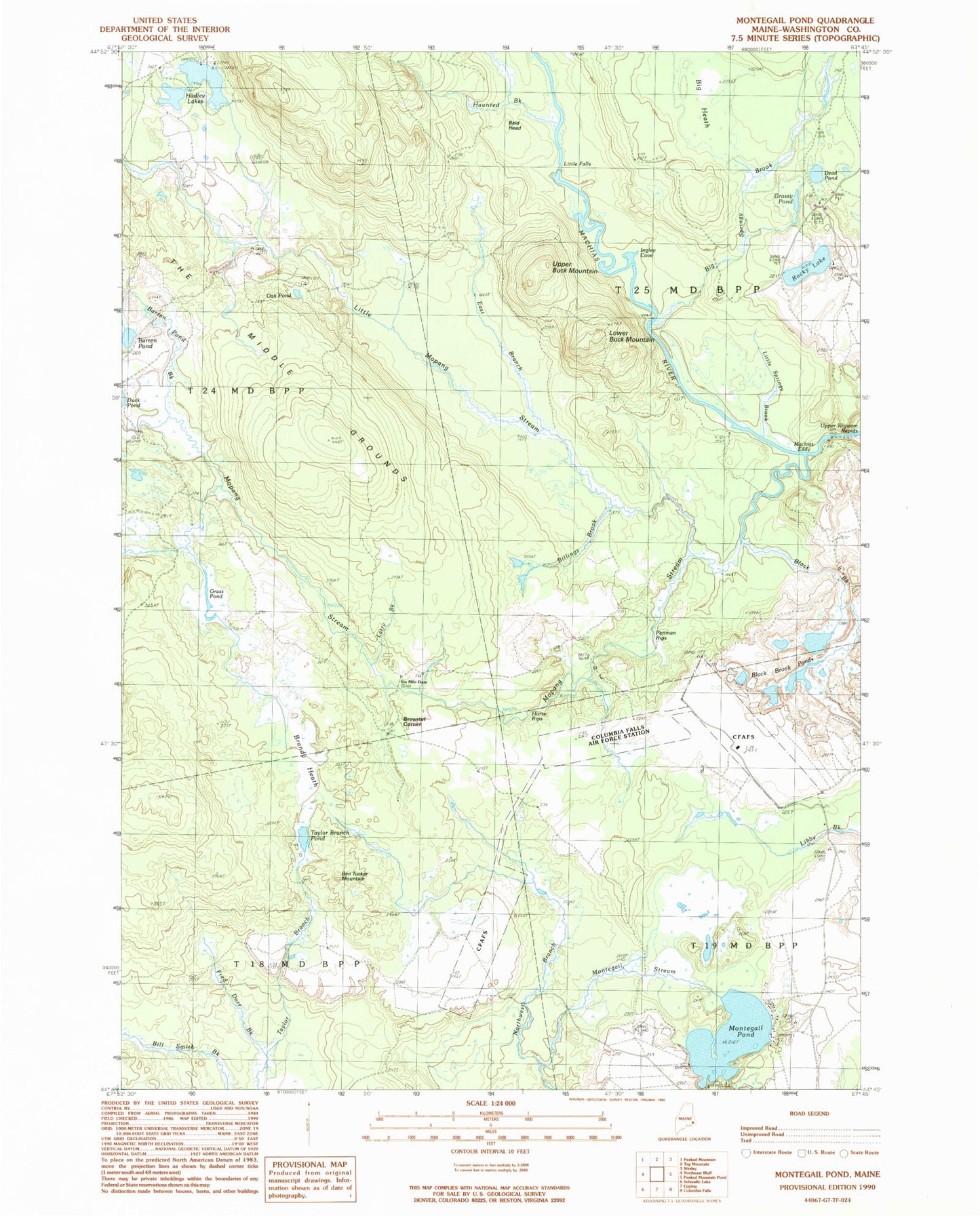 Classic USGS Montegail Pond Maine 7.5'x7.5' Topo Map Image