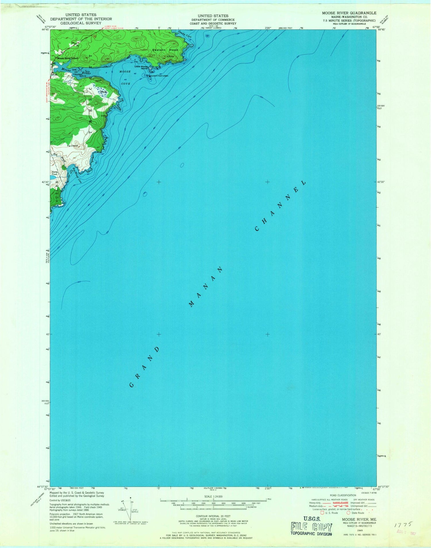 Classic USGS Moose River Maine 7.5'x7.5' Topo Map Image