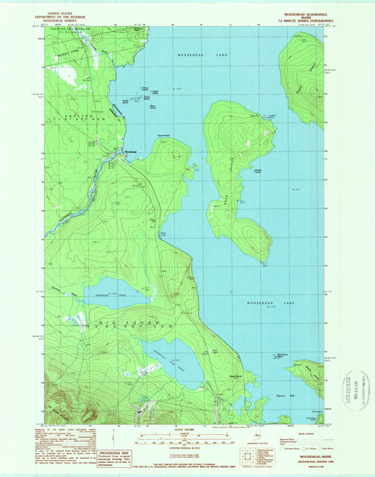 Classic USGS Moosehead Maine 7.5'x7.5' Topo Map Image