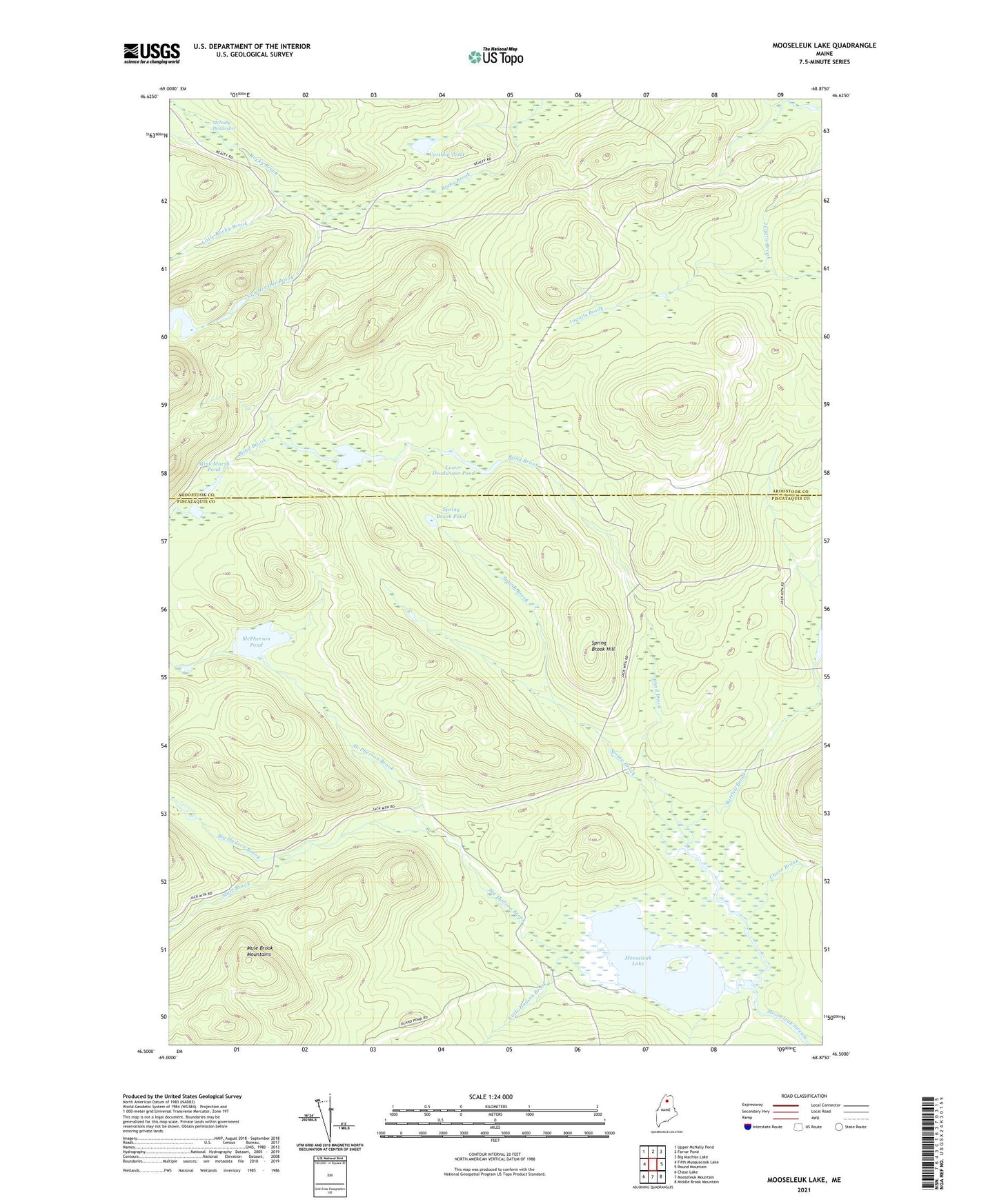 Mooseleuk Lake Maine US Topo Map Image