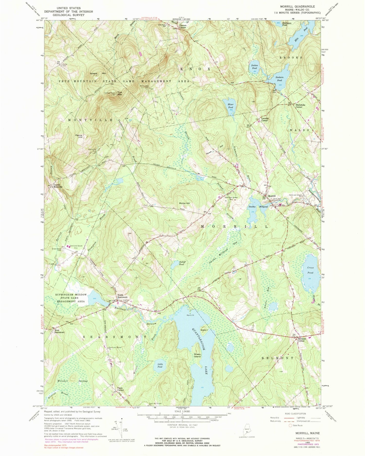 Classic USGS Morrill Maine 7.5'x7.5' Topo Map Image