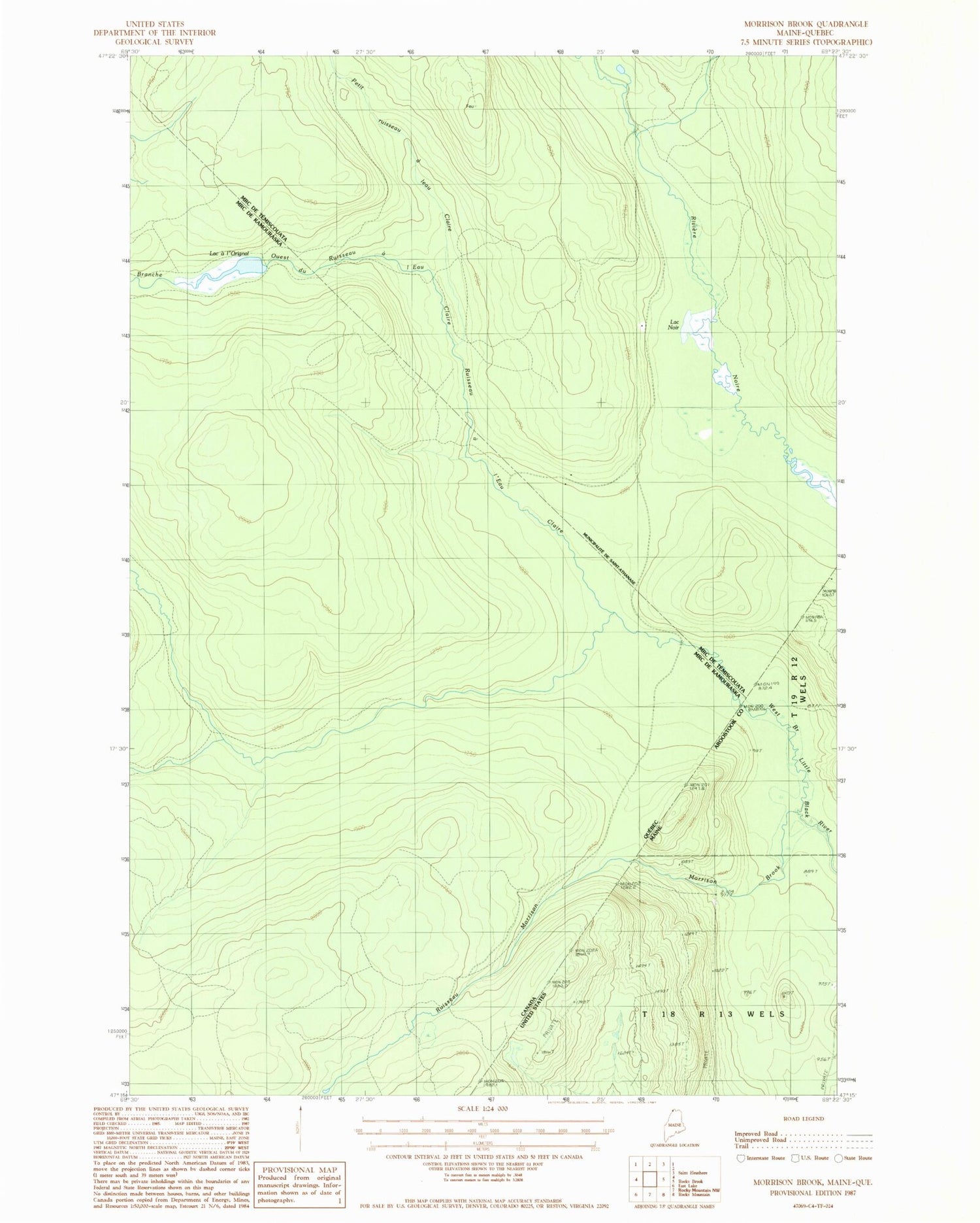 Classic USGS Morrison Brook Maine 7.5'x7.5' Topo Map Image
