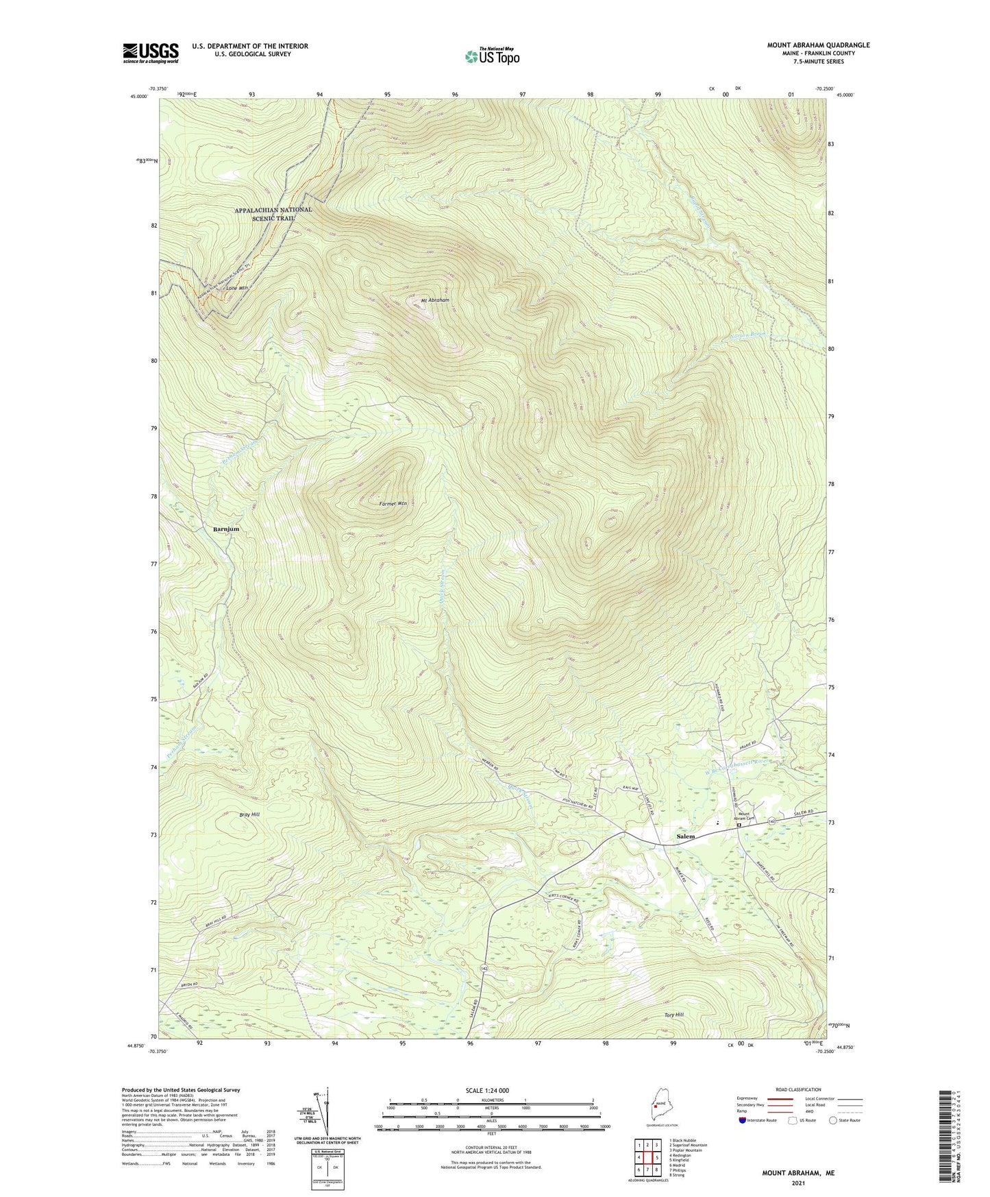Mount Abraham Maine US Topo Map Image