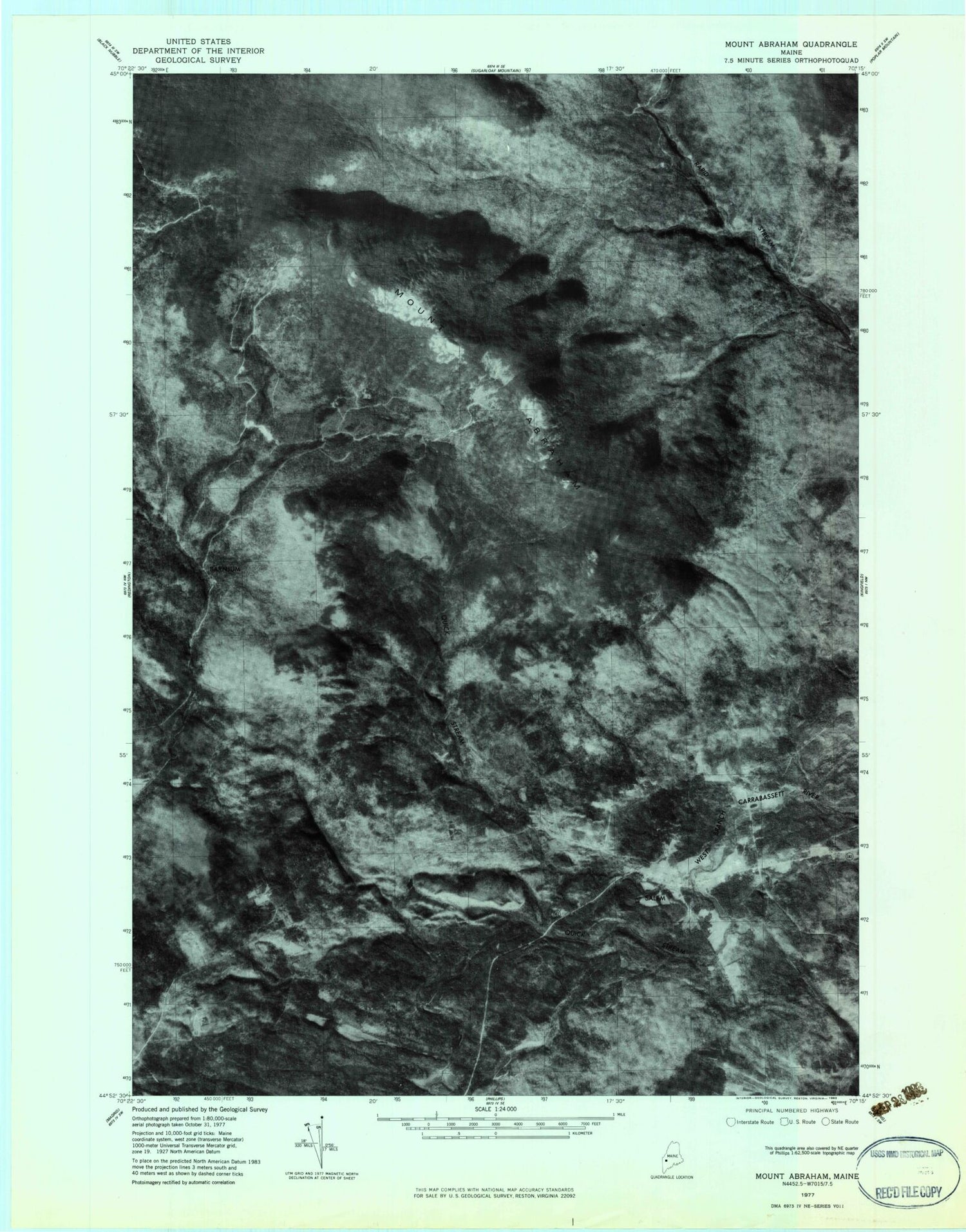 Classic USGS Mount Abraham Maine 7.5'x7.5' Topo Map Image