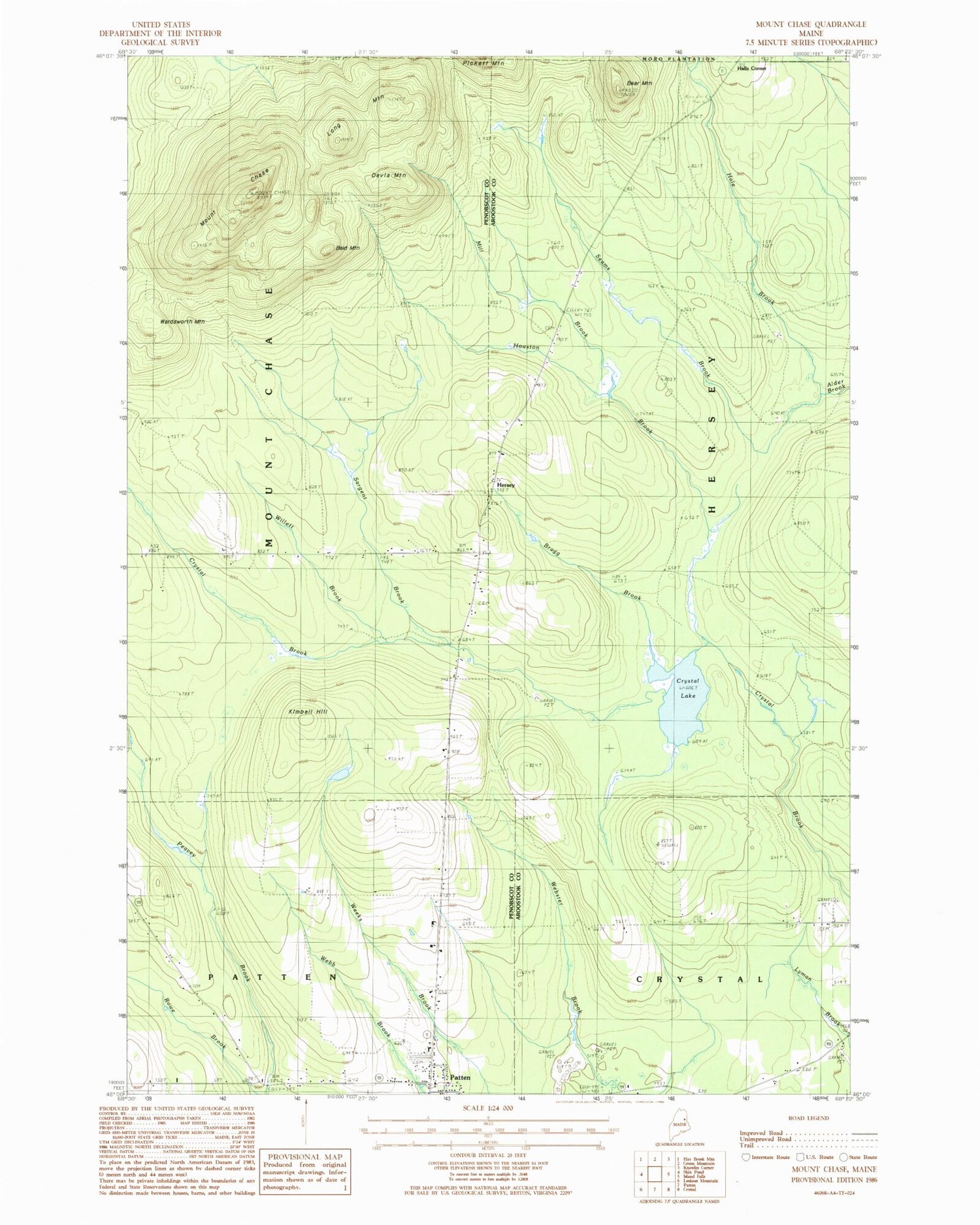 Classic USGS Mount Chase Maine 7.5'x7.5' Topo Map Image