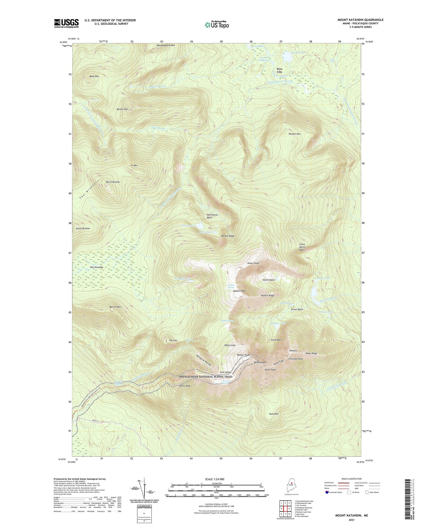 Mount Katahdin Maine US Topo Map Image