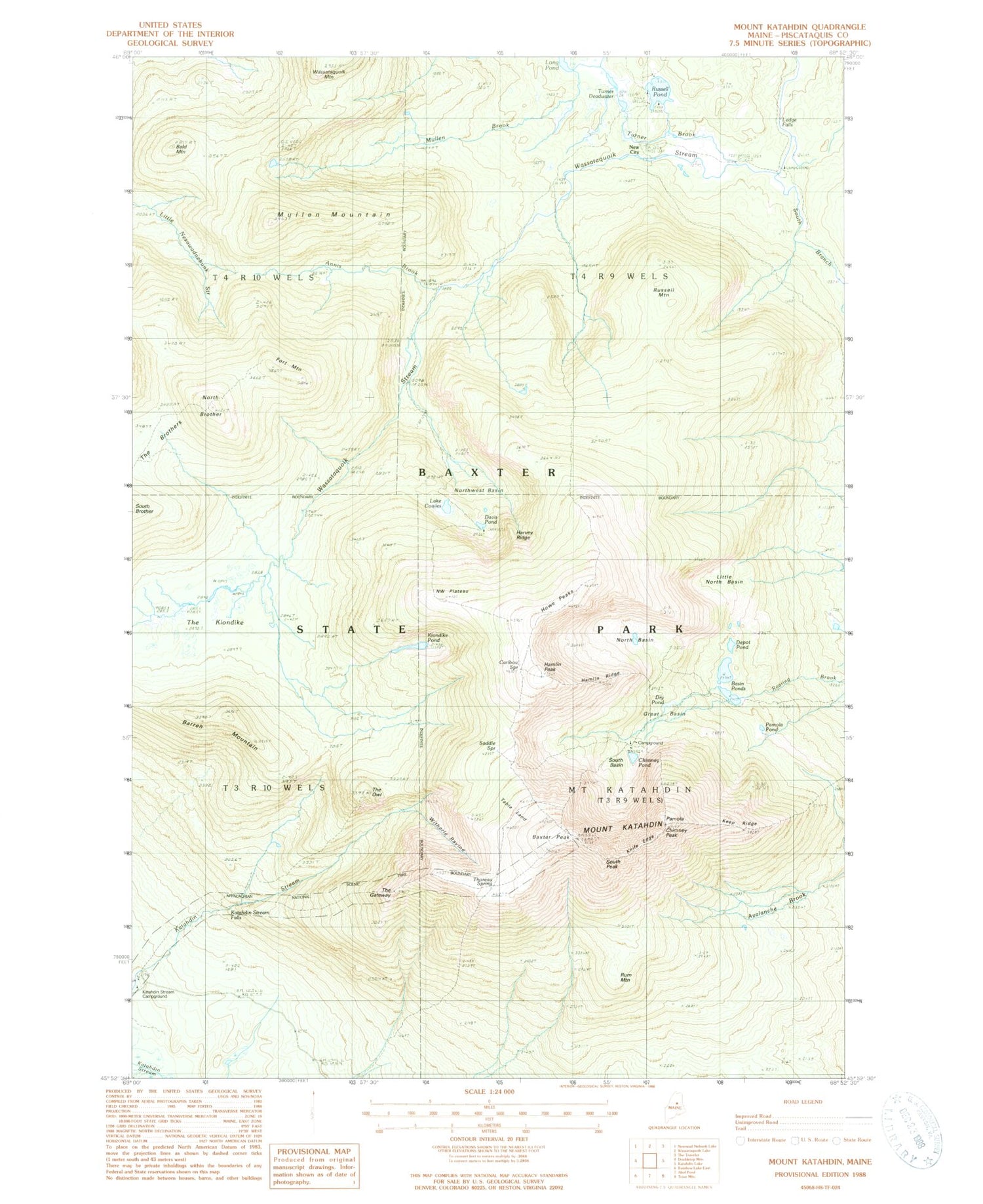 USGS Classic Mount Katahdin Maine 7.5'x7.5' Topo Map Image