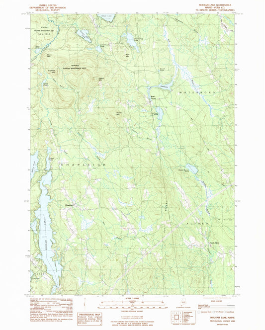 Classic USGS Mousam Lake Maine 7.5'x7.5' Topo Map Image