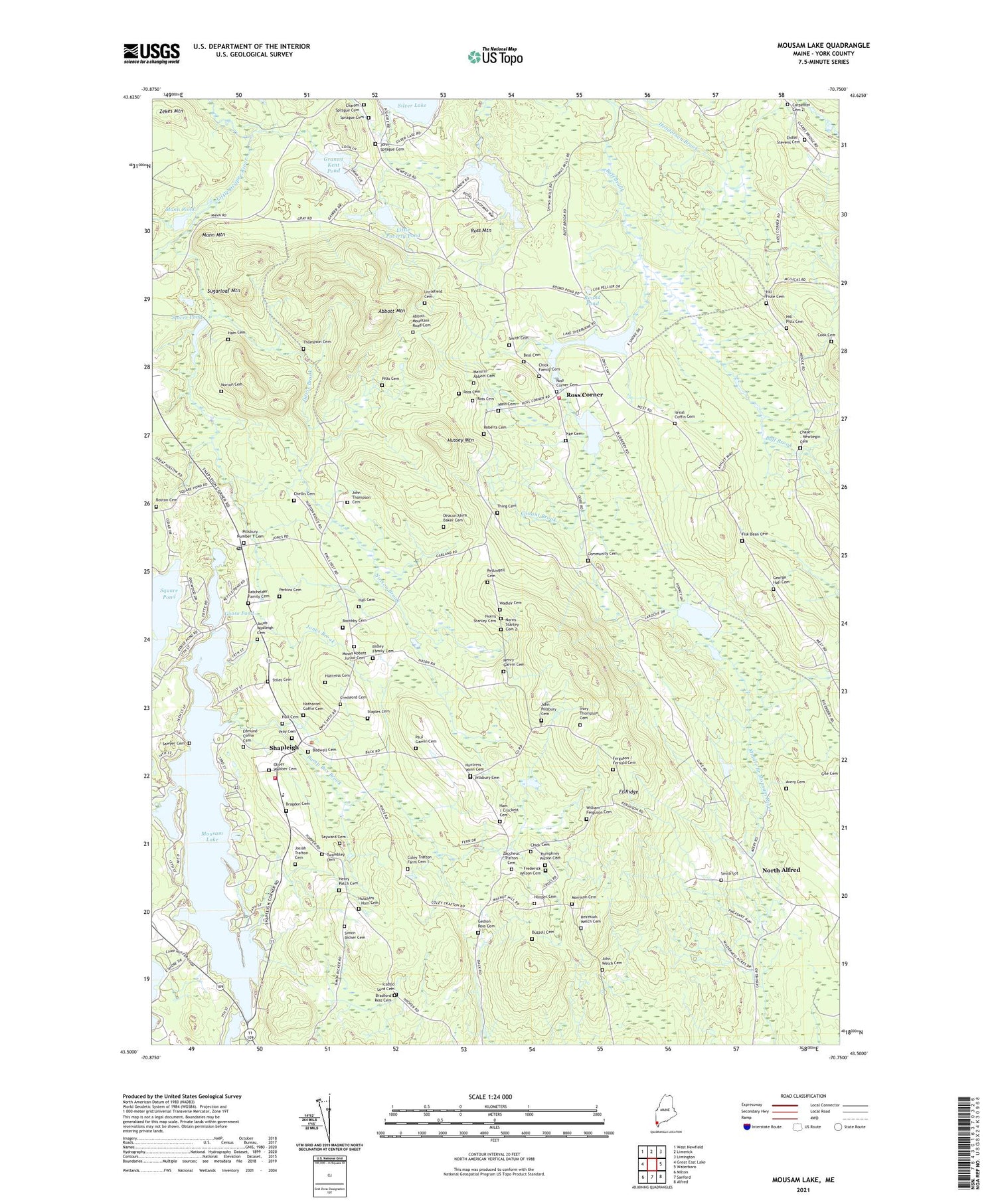 Mousam Lake Maine US Topo Map Image