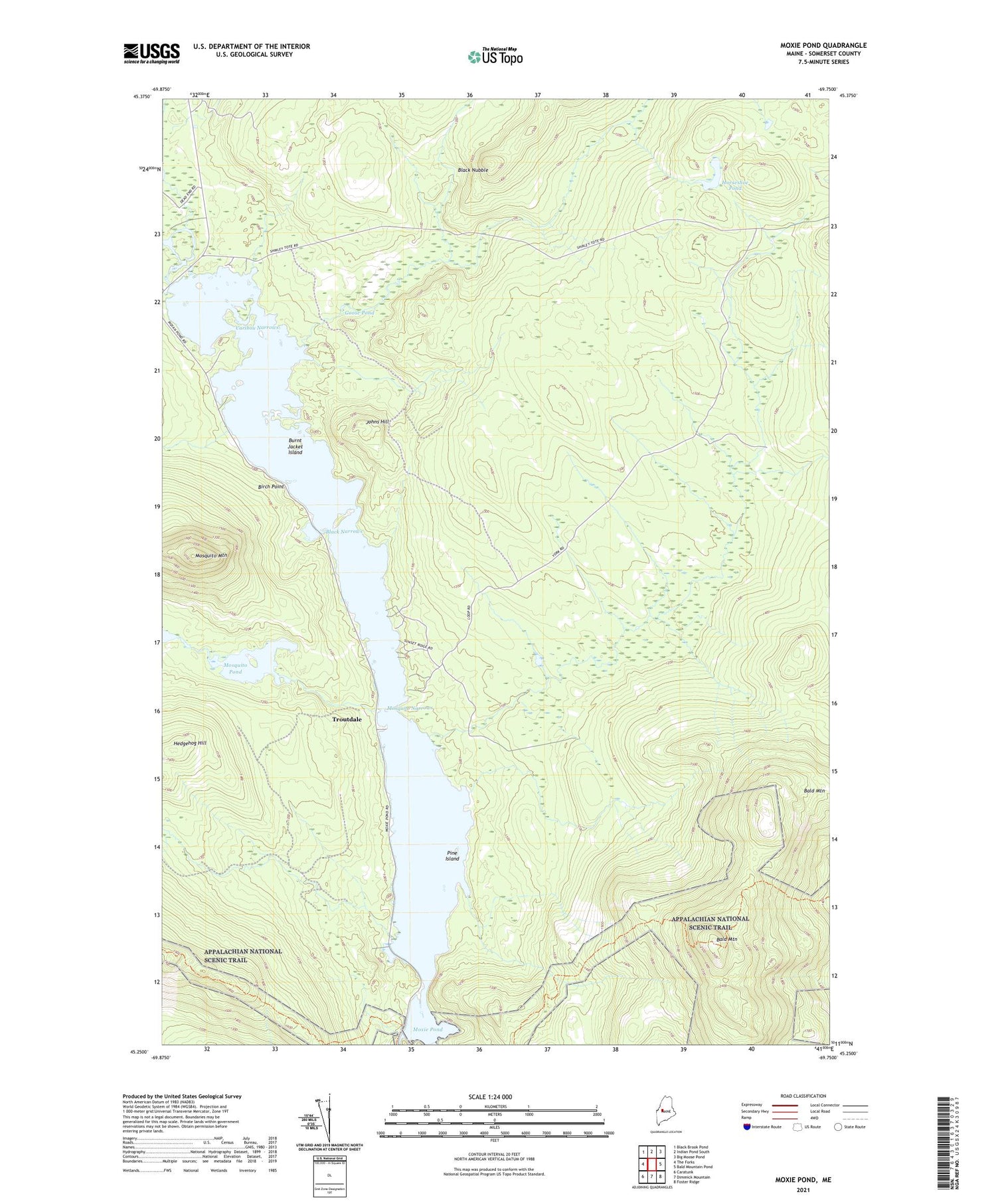 Moxie Pond Maine US Topo Map Image