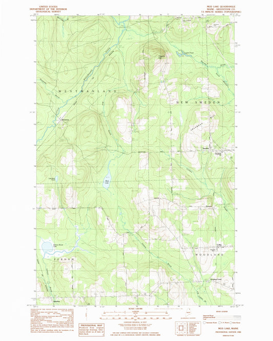 Classic USGS Mud Lake Maine 7.5'x7.5' Topo Map Image