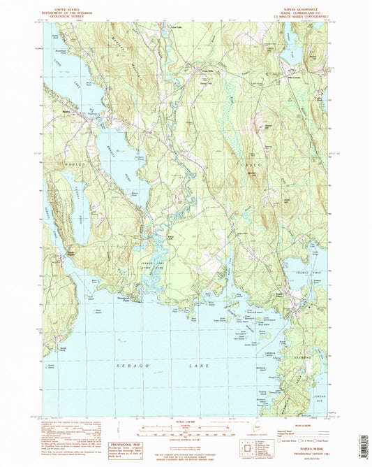 Classic USGS Naples Maine 7.5'x7.5' Topo Map Image