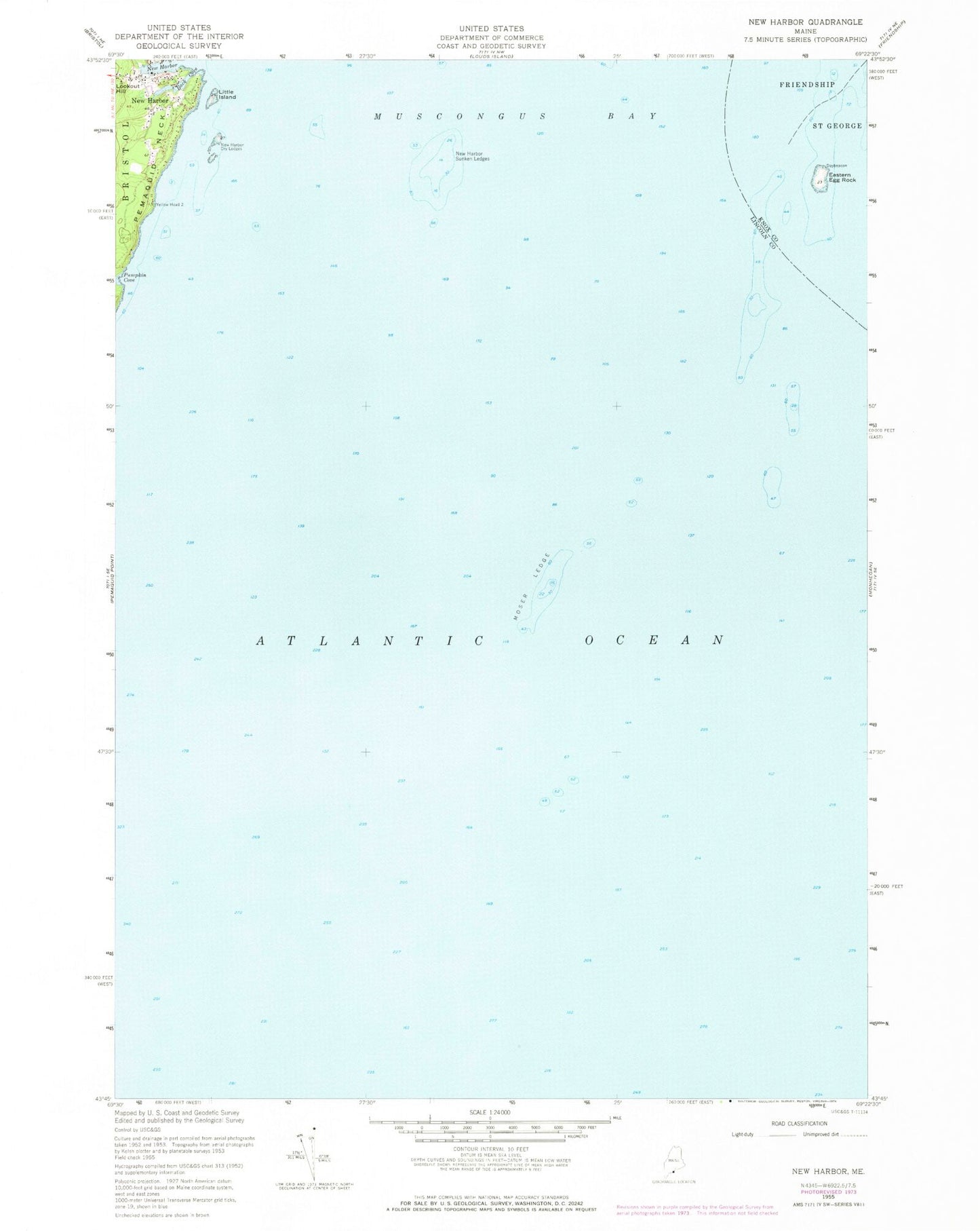 Classic USGS New Harbor Maine 7.5'x7.5' Topo Map Image