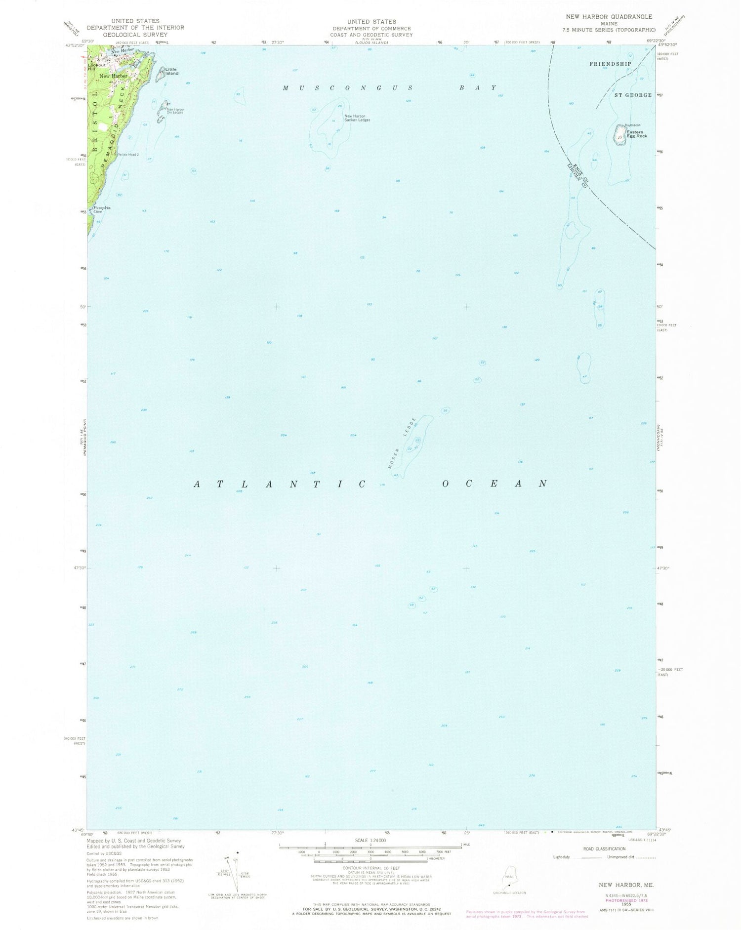 Classic USGS New Harbor Maine 7.5'x7.5' Topo Map Image