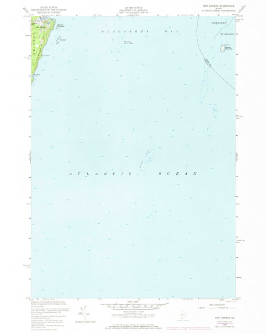 Classic USGS New Harbor Maine 7.5'x7.5' Topo Map Image