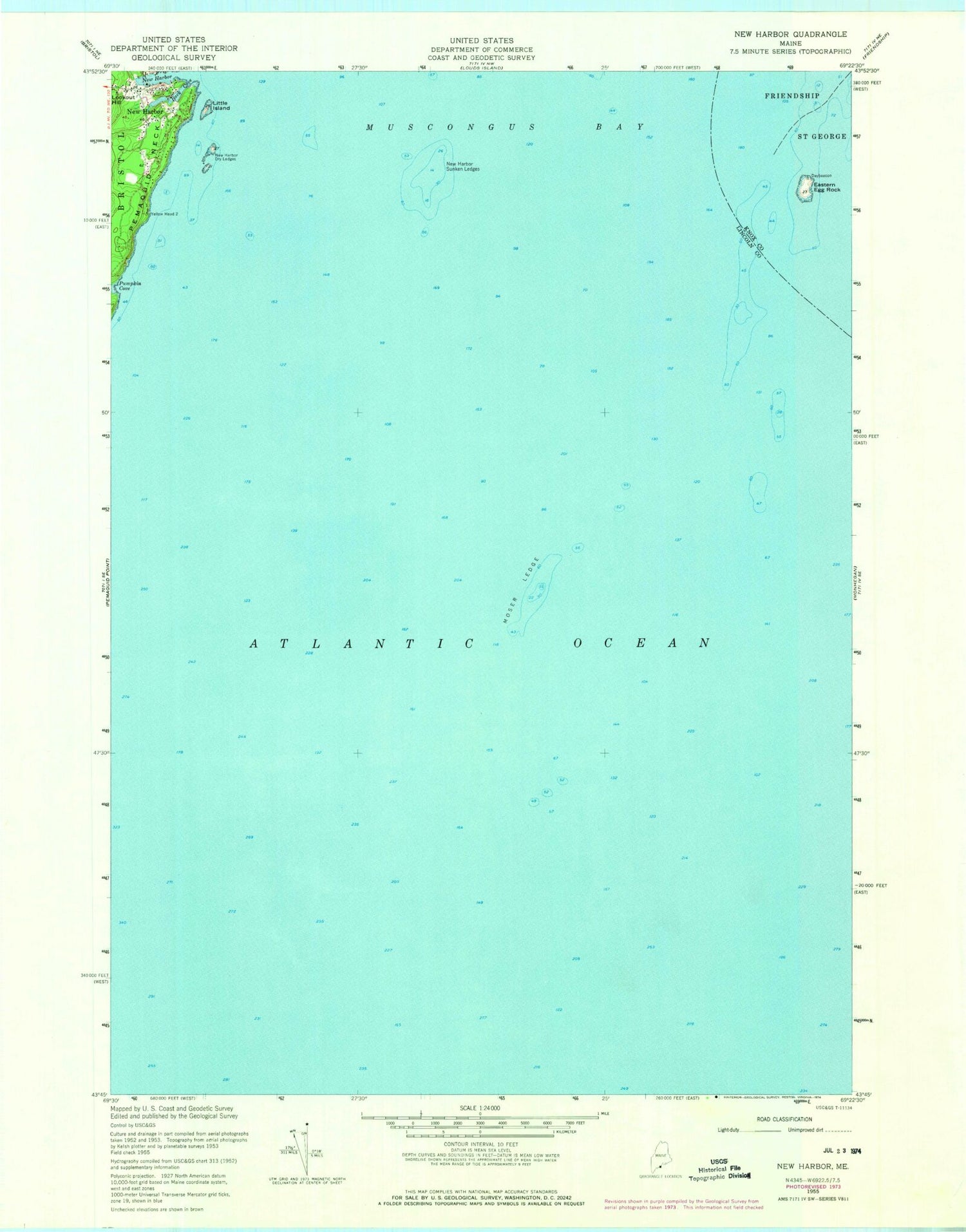 Classic USGS New Harbor Maine 7.5'x7.5' Topo Map Image