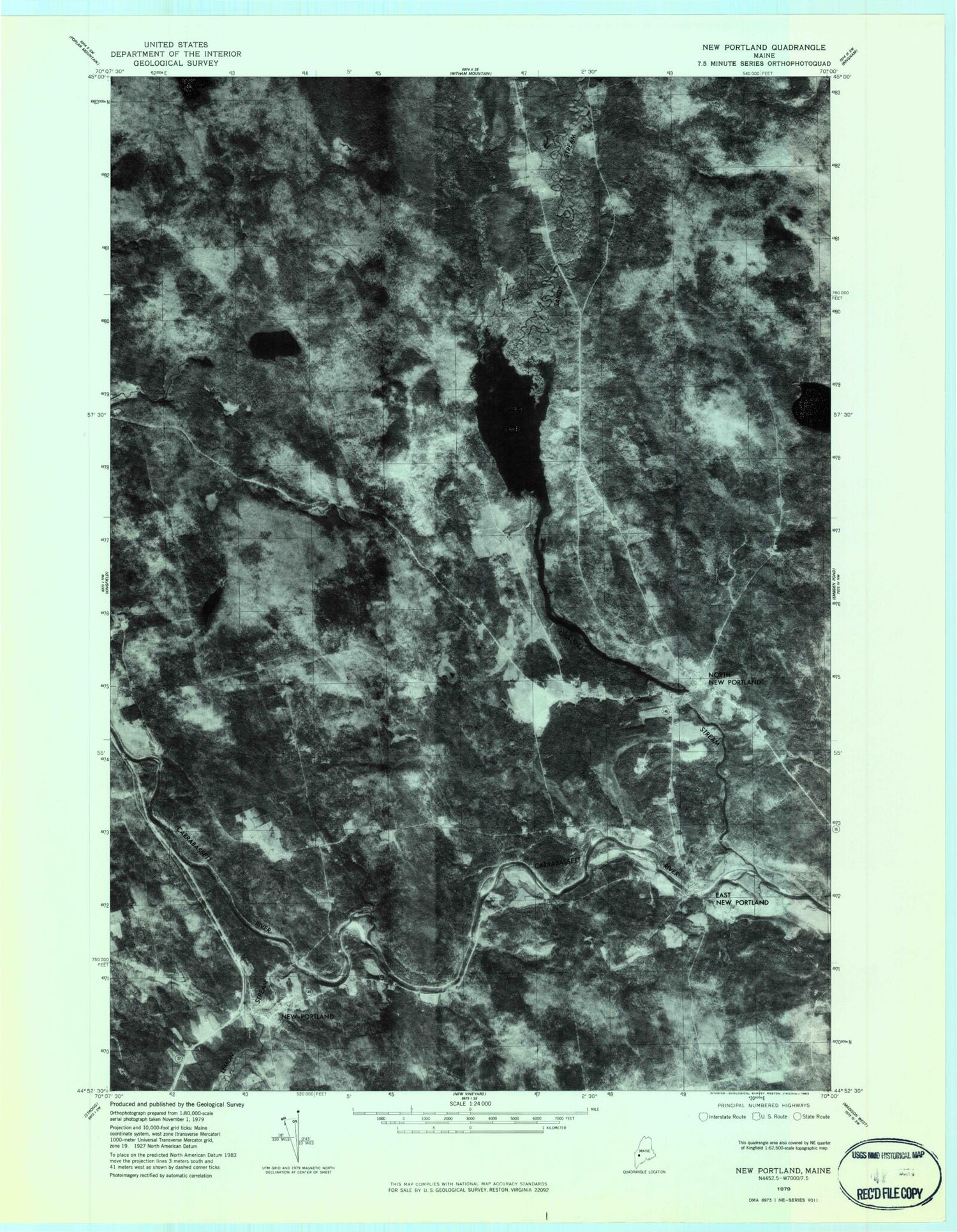Classic USGS New Portland Maine 7.5'x7.5' Topo Map Image