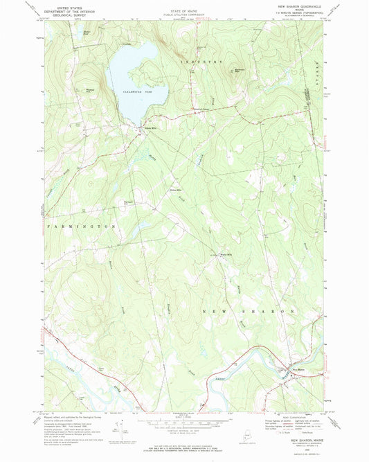 Classic USGS New Sharon Maine 7.5'x7.5' Topo Map Image
