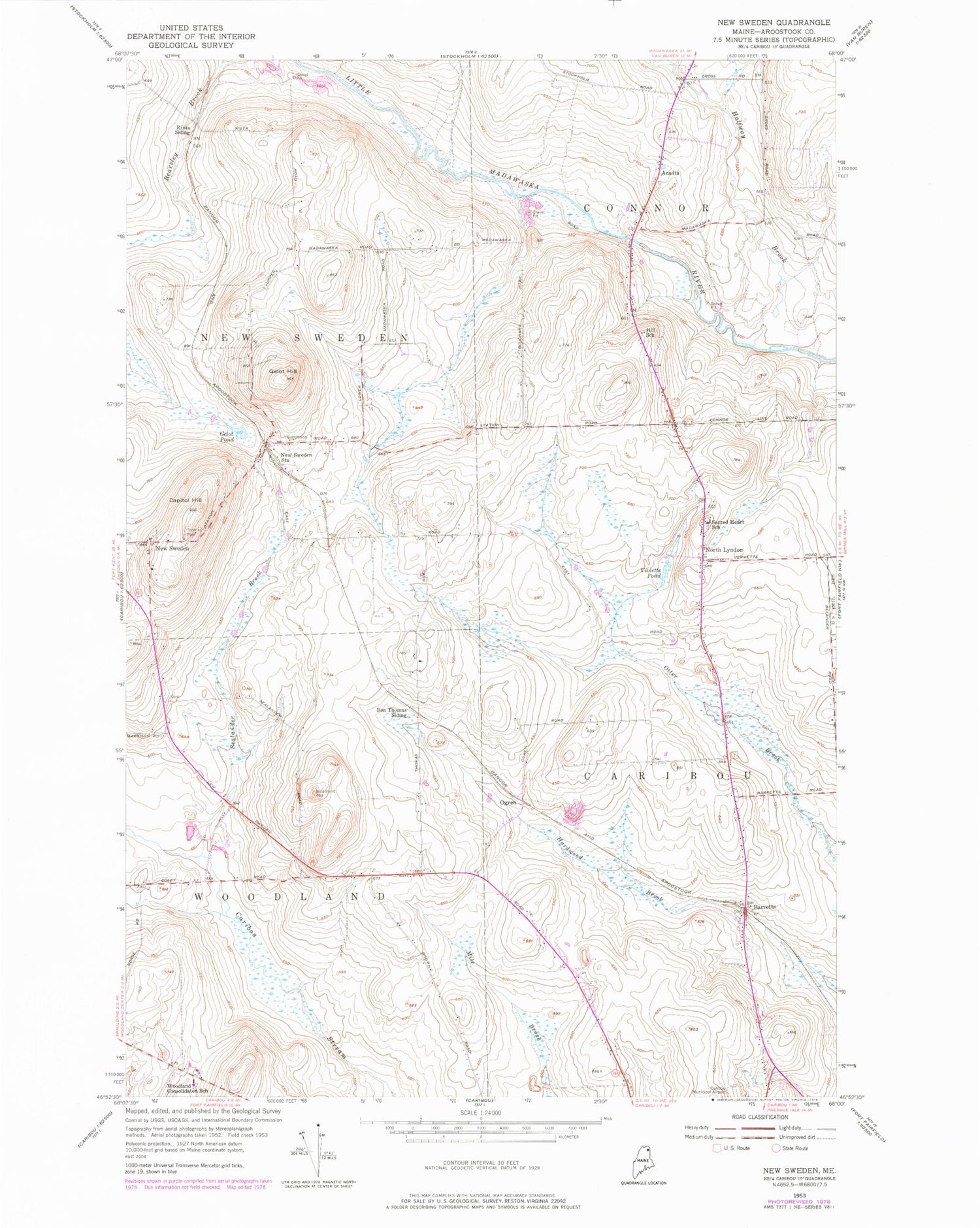 Classic USGS New Sweden Maine 7.5'x7.5' Topo Map Image