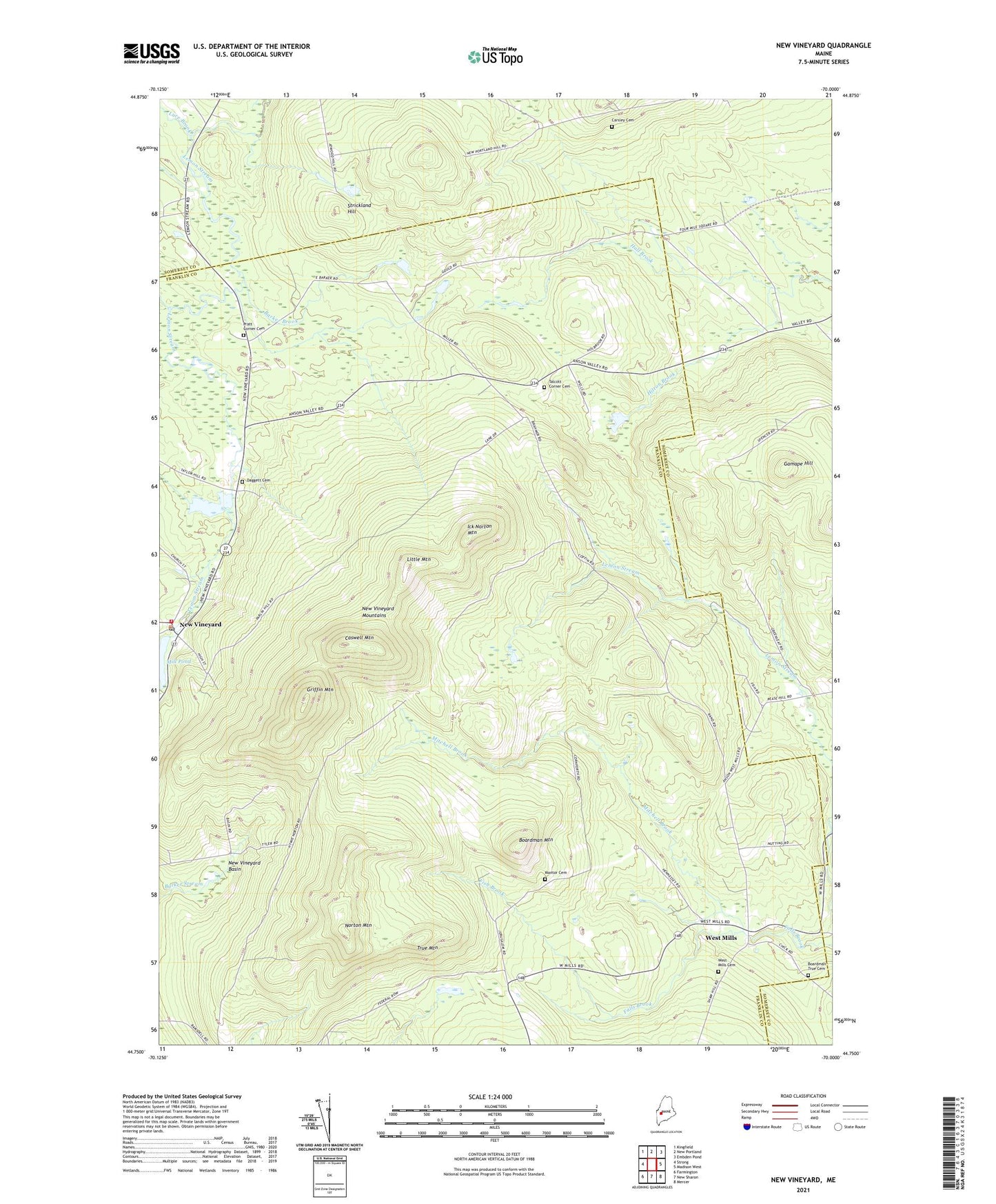 New Vineyard Maine US Topo Map Image