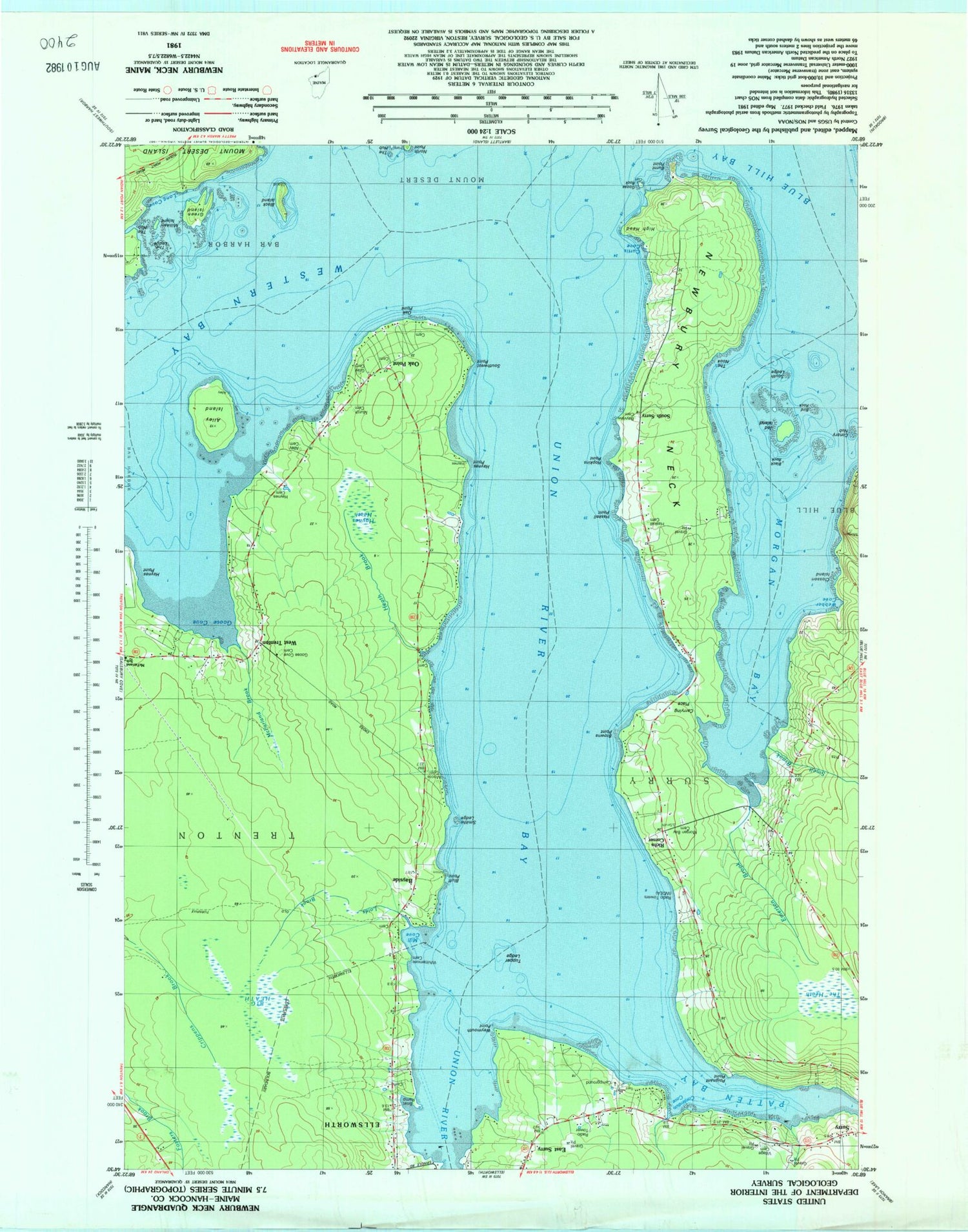 Classic USGS Newbury Neck Maine 7.5'x7.5' Topo Map Image