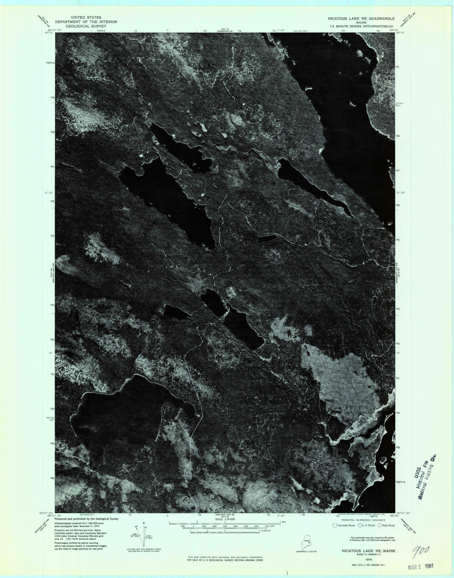 Classic USGS Duck Lake Maine 7.5'x7.5' Topo Map Image