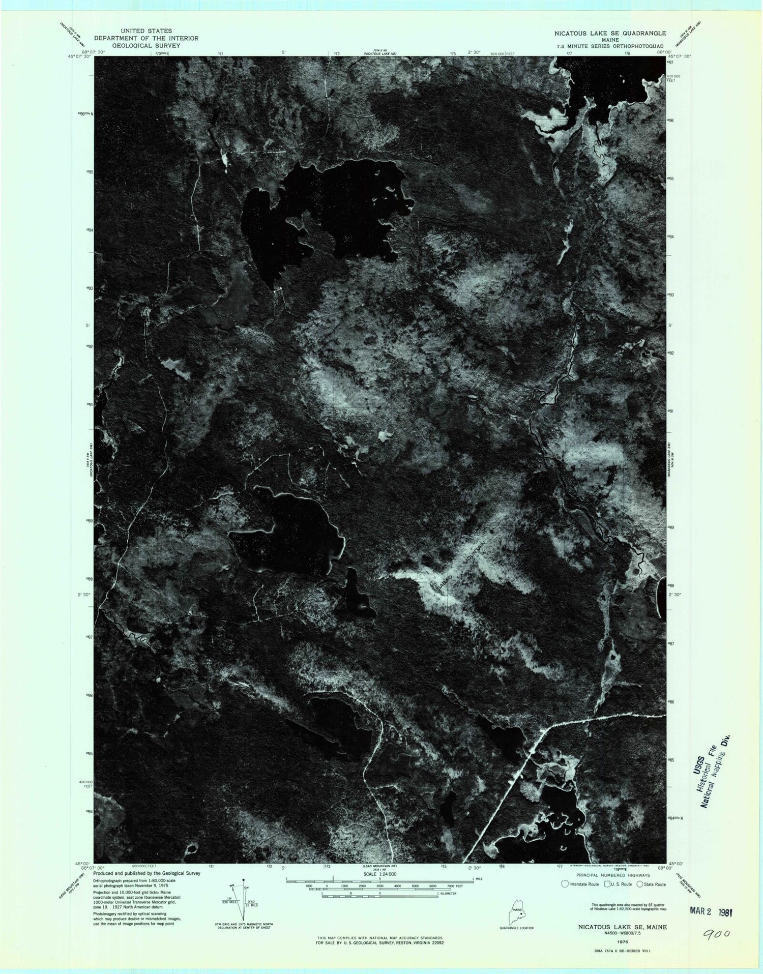 Classic USGS Gassabias Lake Maine 7.5'x7.5' Topo Map Image
