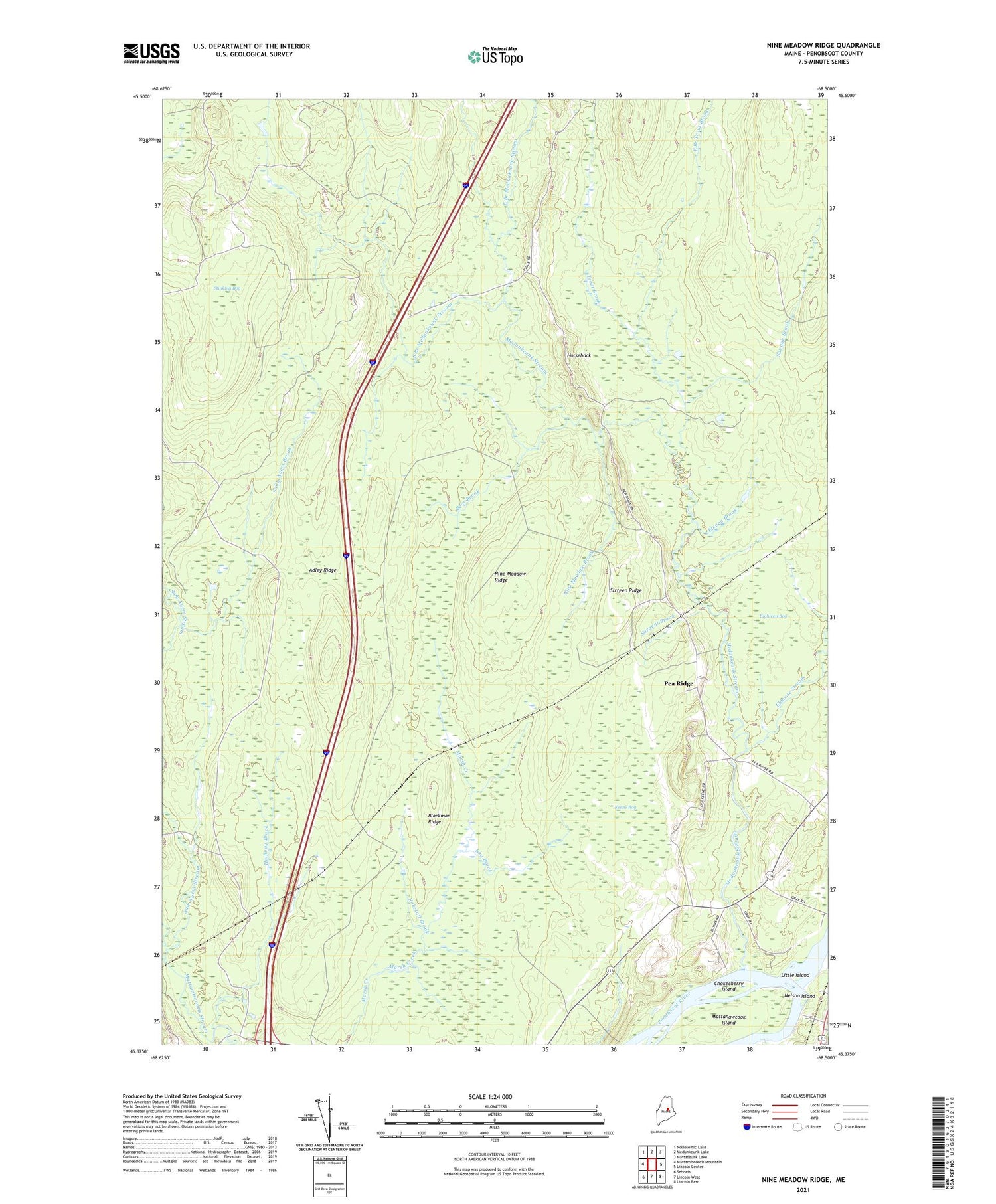 Nine Meadow Ridge Maine US Topo Map Image
