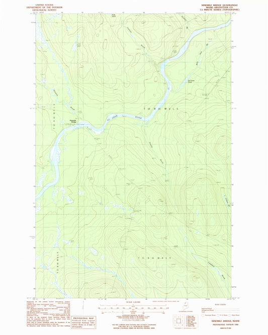 Classic USGS Ninemile Bridge Maine 7.5'x7.5' Topo Map Image