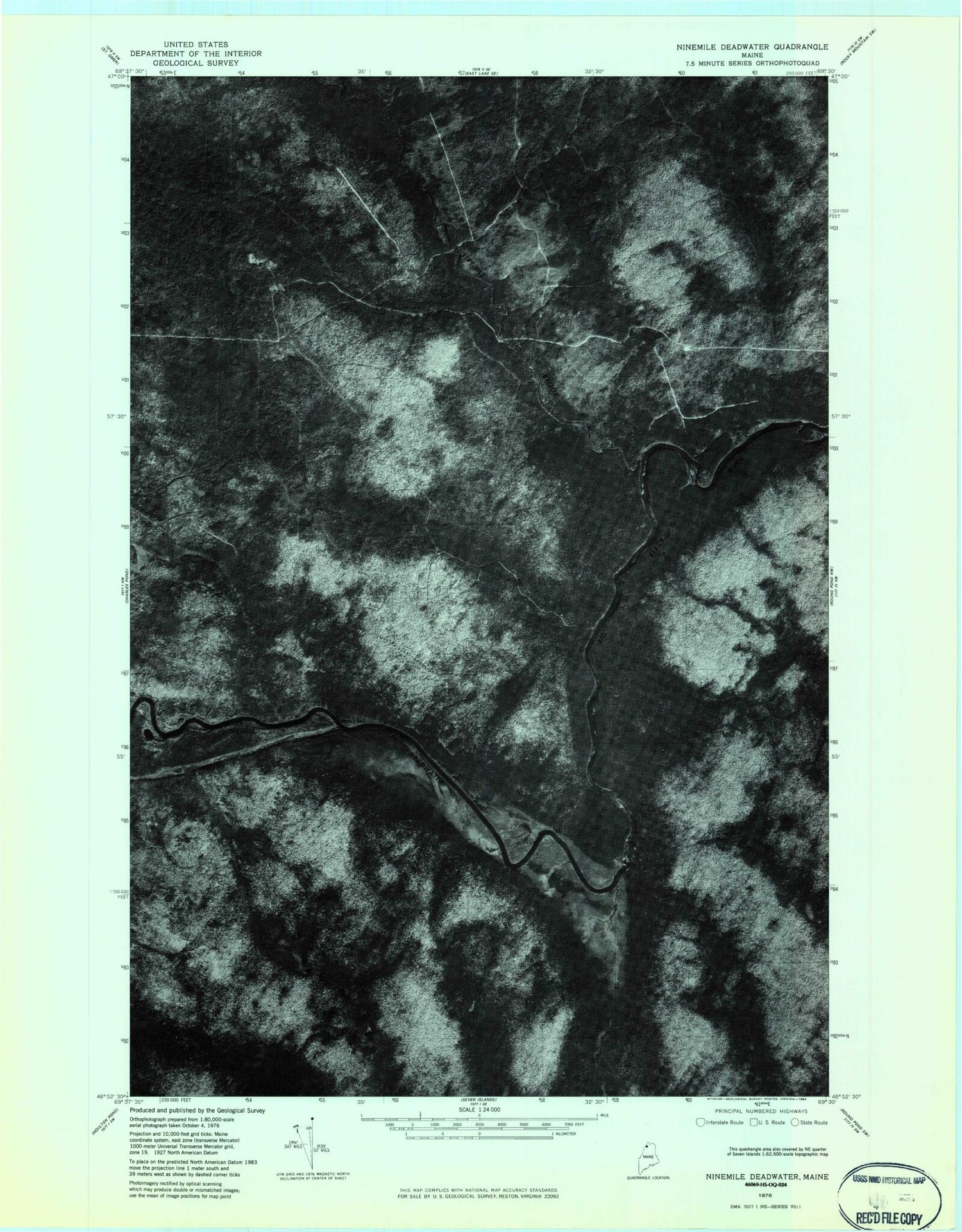 Classic USGS Ninemile Deadwater Maine 7.5'x7.5' Topo Map Image