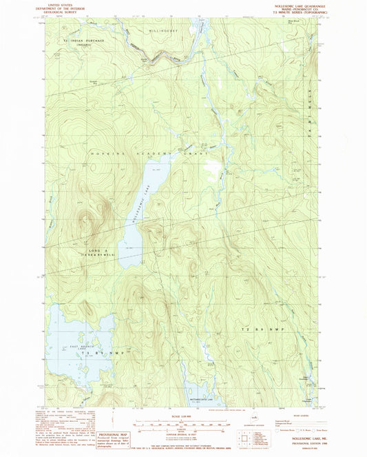 Classic USGS Nollesemic Lake Maine 7.5'x7.5' Topo Map Image