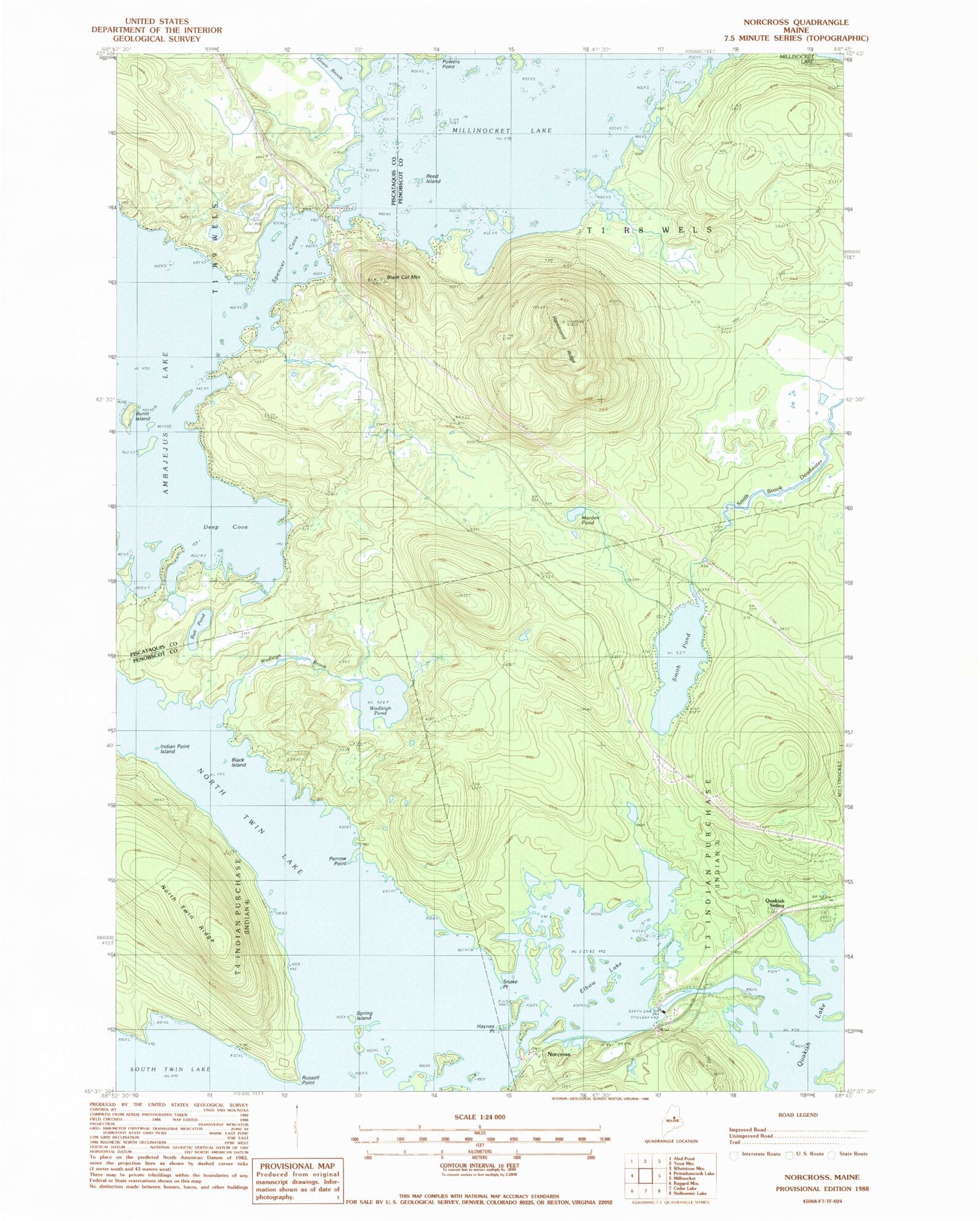 Classic USGS Norcross Maine 7.5'x7.5' Topo Map Image