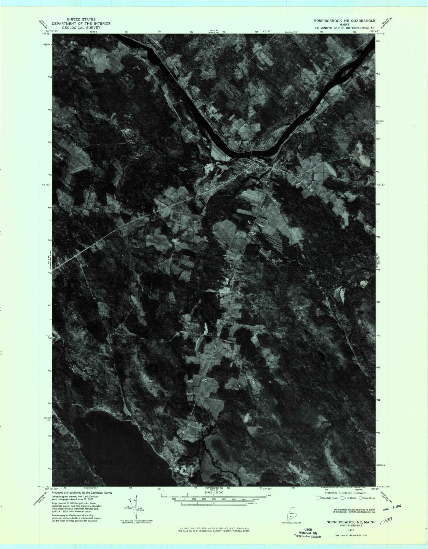 Classic USGS Norridgewock Maine 7.5'x7.5' Topo Map Image