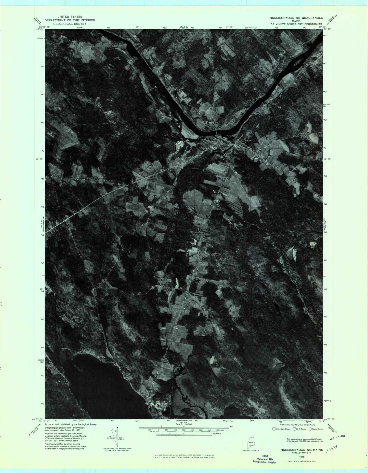 Classic USGS Norridgewock Maine 7.5'x7.5' Topo Map Image