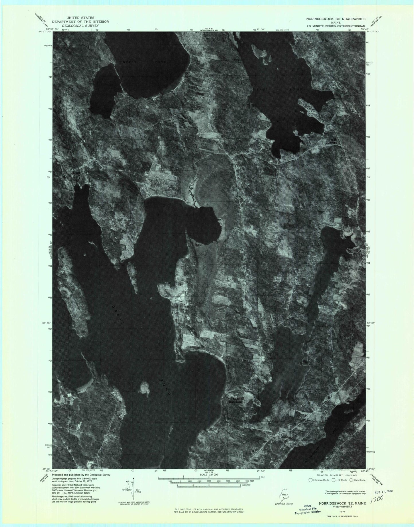 Classic USGS Rome Maine 7.5'x7.5' Topo Map Image