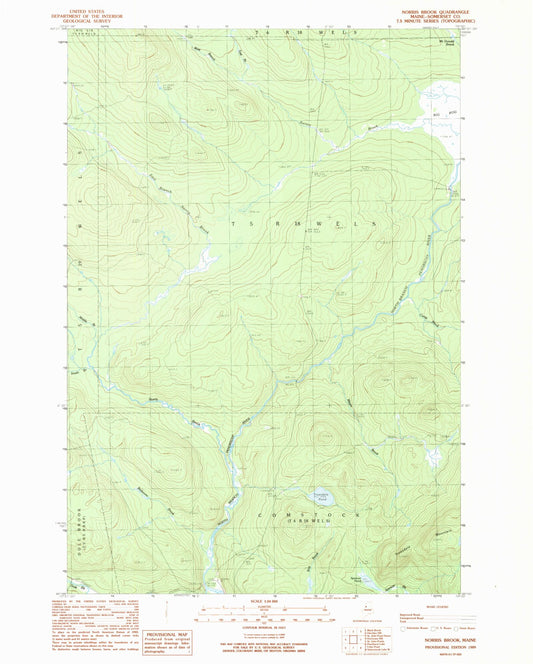 Classic USGS Norris Brook Maine 7.5'x7.5' Topo Map Image