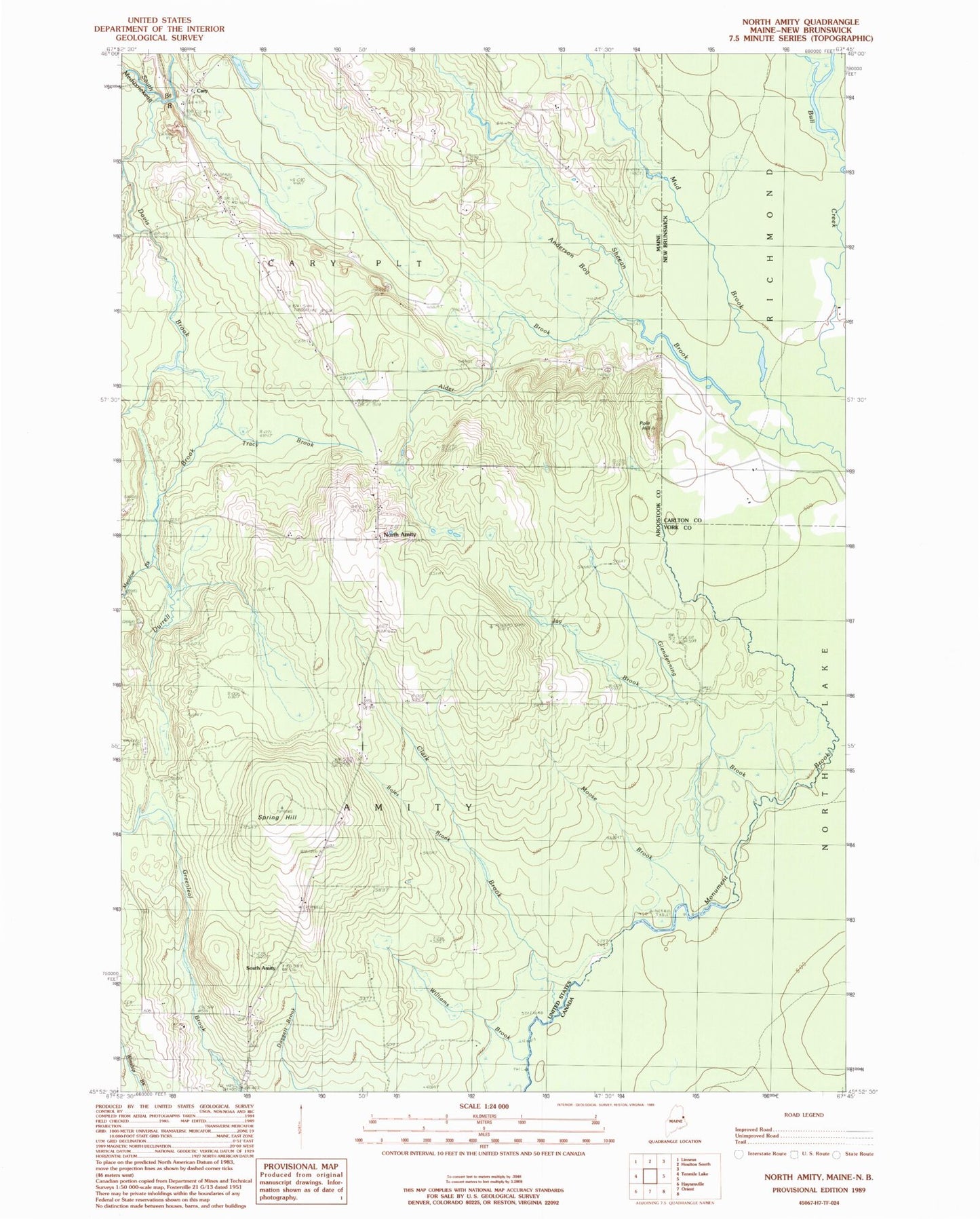 Classic USGS North Amity Maine 7.5'x7.5' Topo Map Image