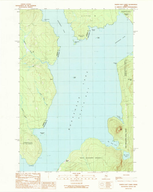 Classic USGS North East Carry Maine 7.5'x7.5' Topo Map Image