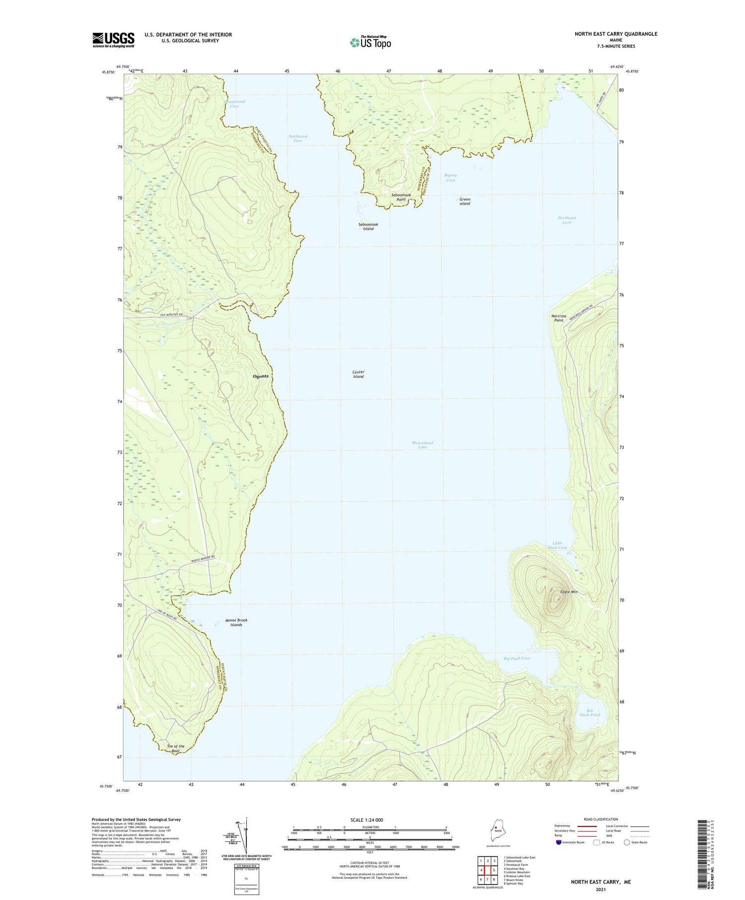 North East Carry Maine US Topo Map Image