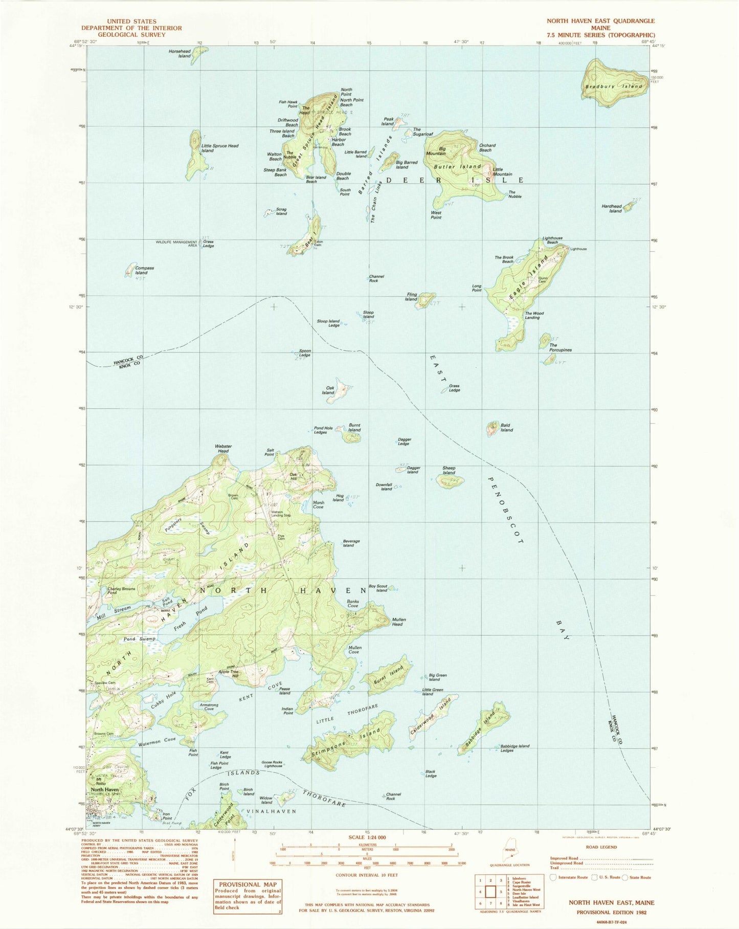 Classic USGS North Haven East Maine 7.5'x7.5' Topo Map Image