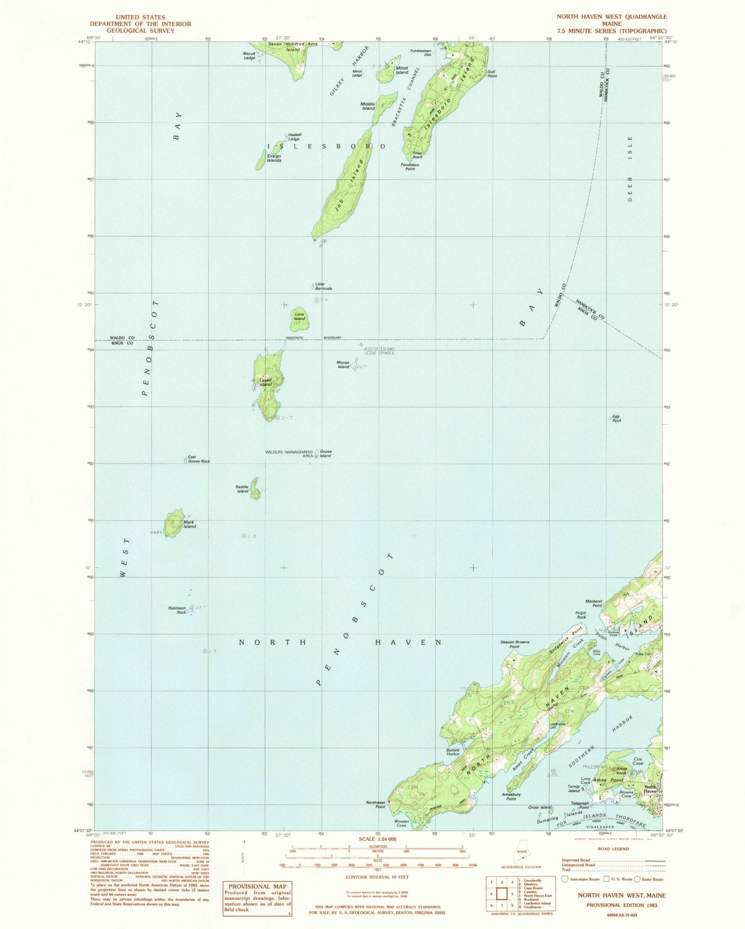 Classic USGS North Haven West Maine 7.5'x7.5' Topo Map Image