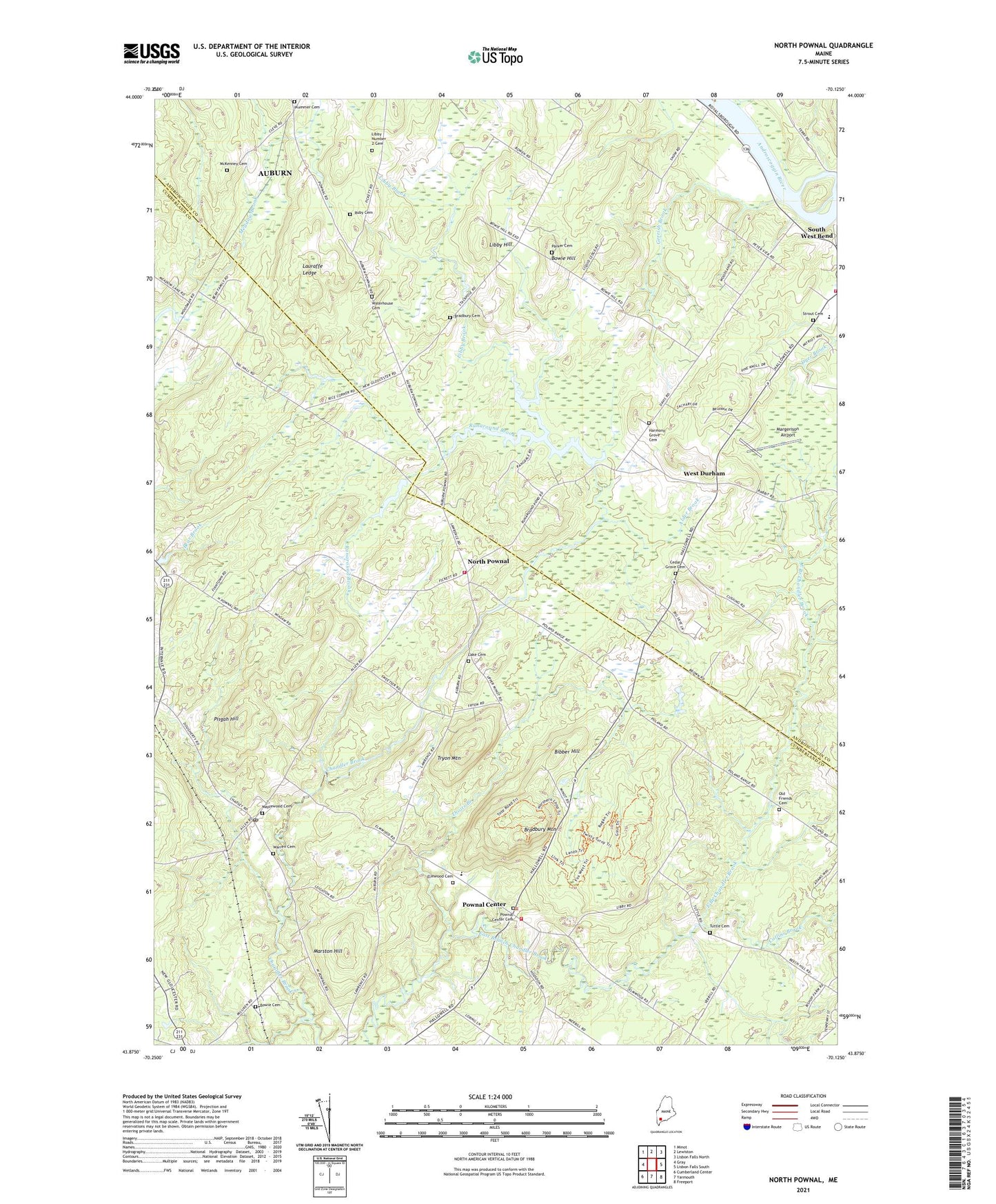 North Pownal Maine US Topo Map Image