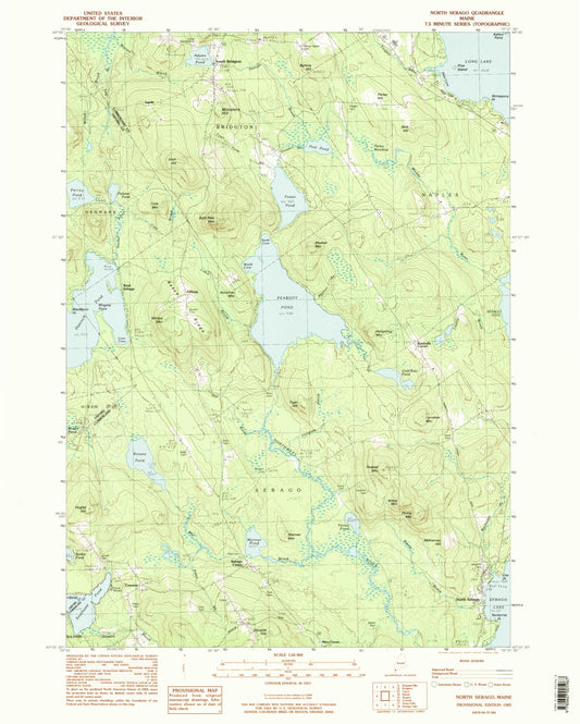 Classic USGS North Sebago Maine 7.5'x7.5' Topo Map Image